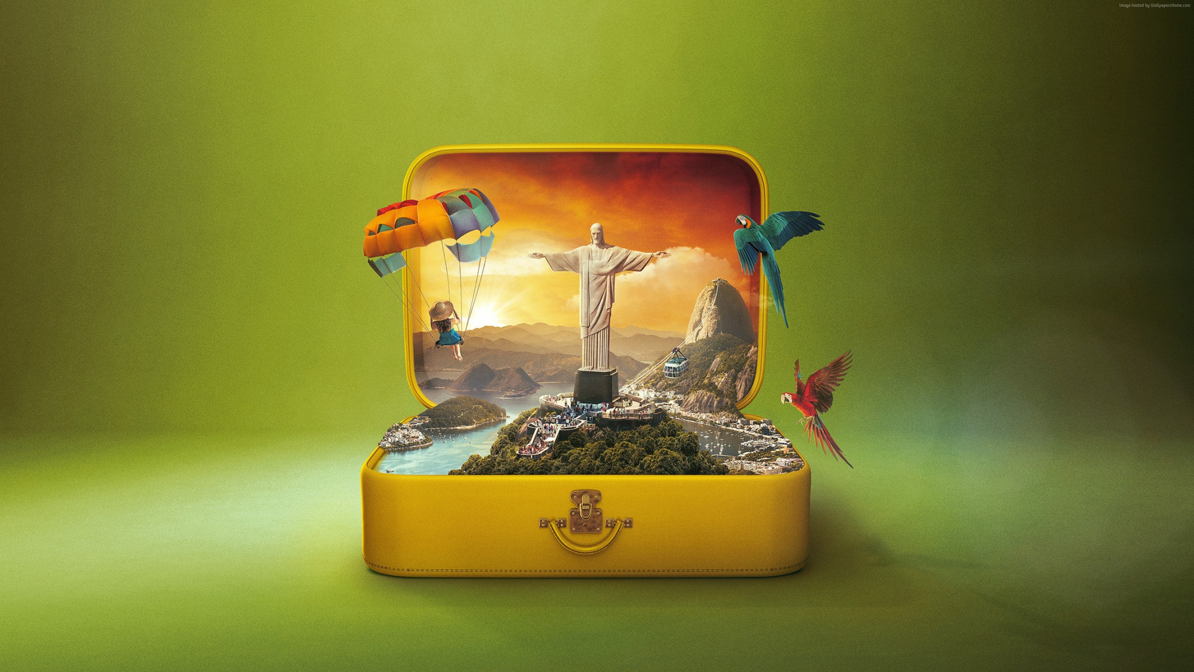 Stock Images Christ the Redeemer, Rio de Janeiro, Brazil, suitcase, HD, Stock Images